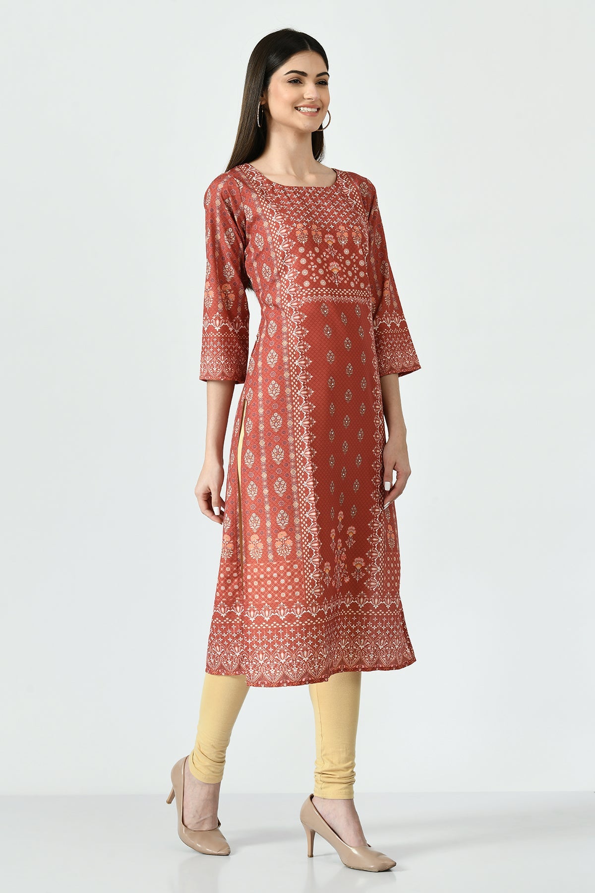 Orange Printed Kurta