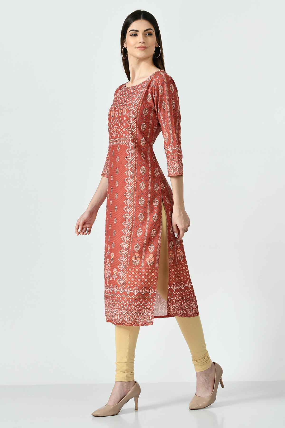 Orange Printed Kurta