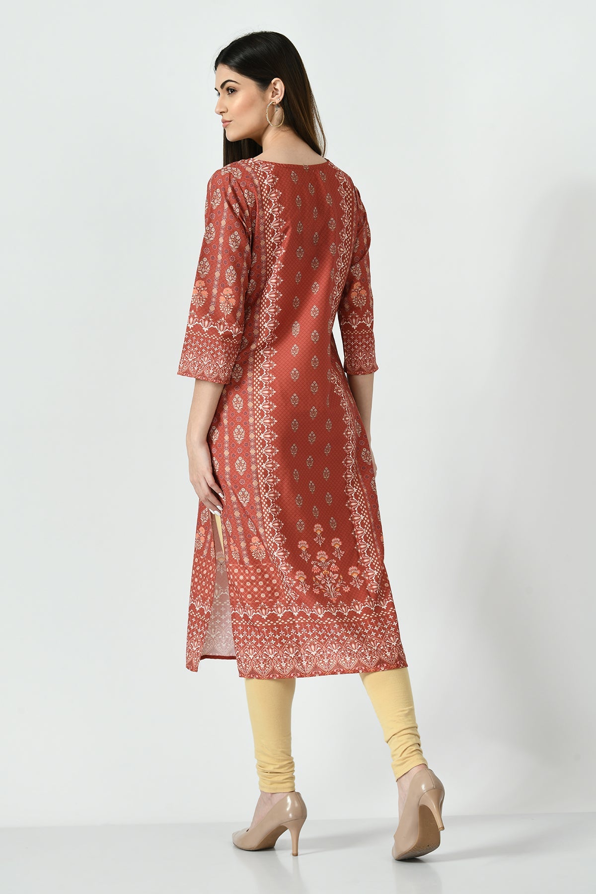 Orange Printed Kurta