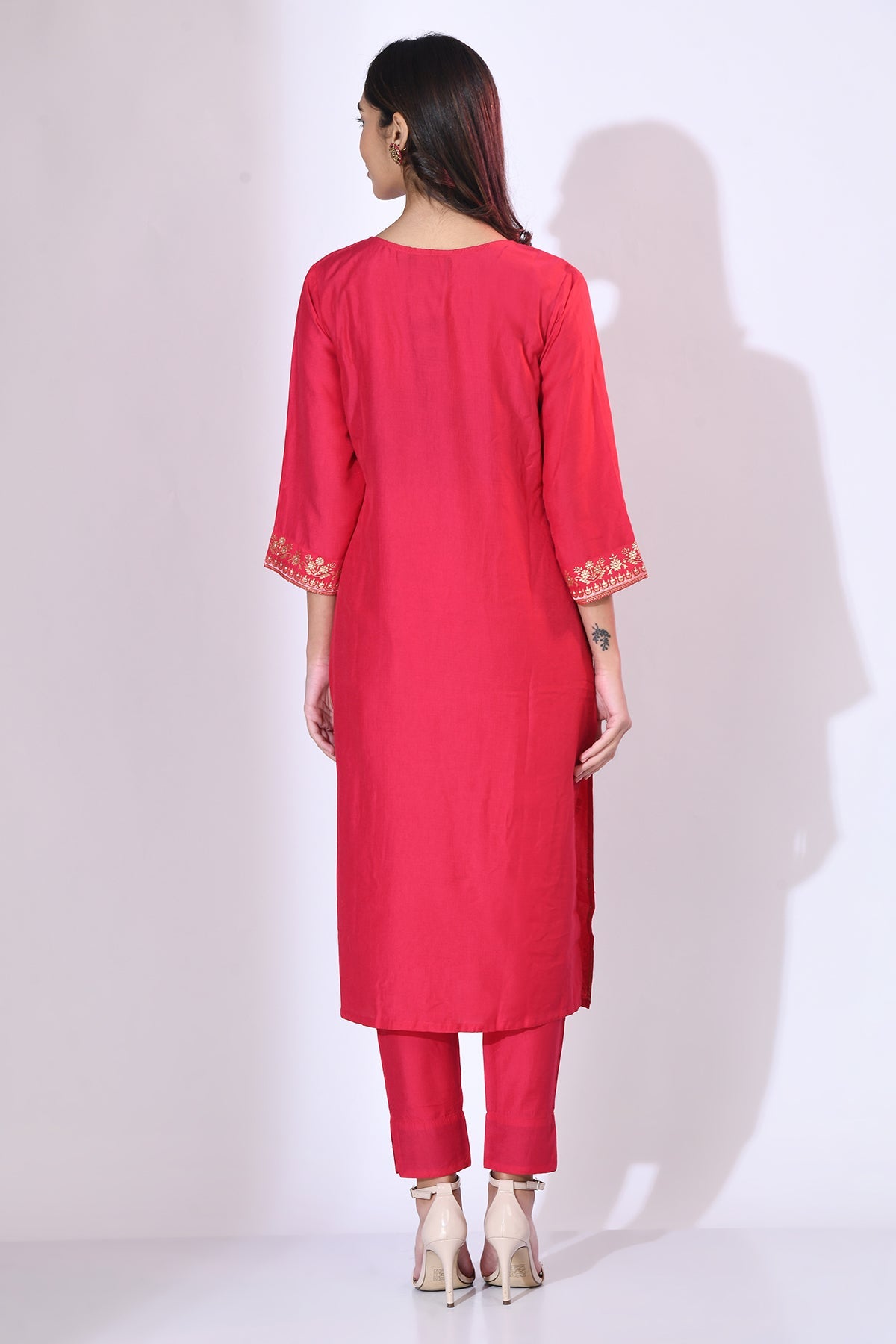 Magenta and Golden Print Kurta Set