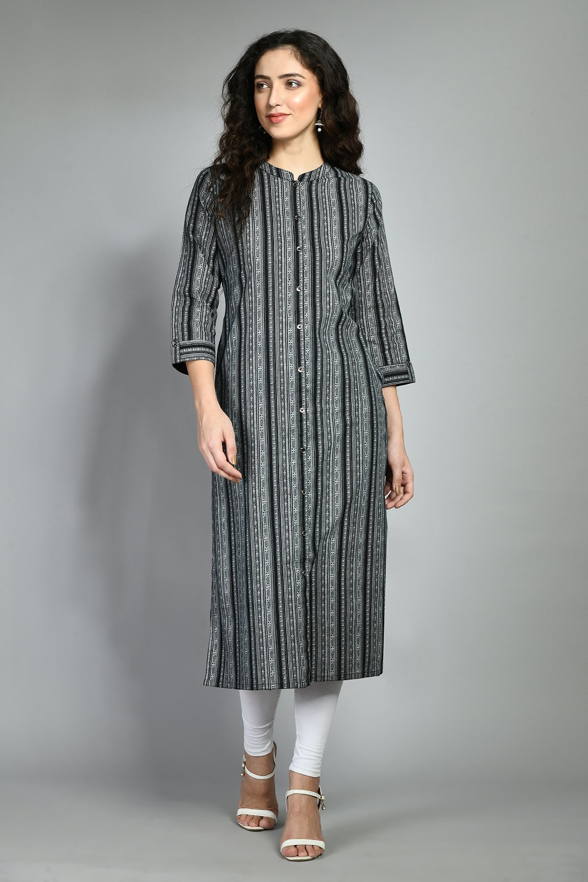 Black Ethnic Motif Printed Kurta