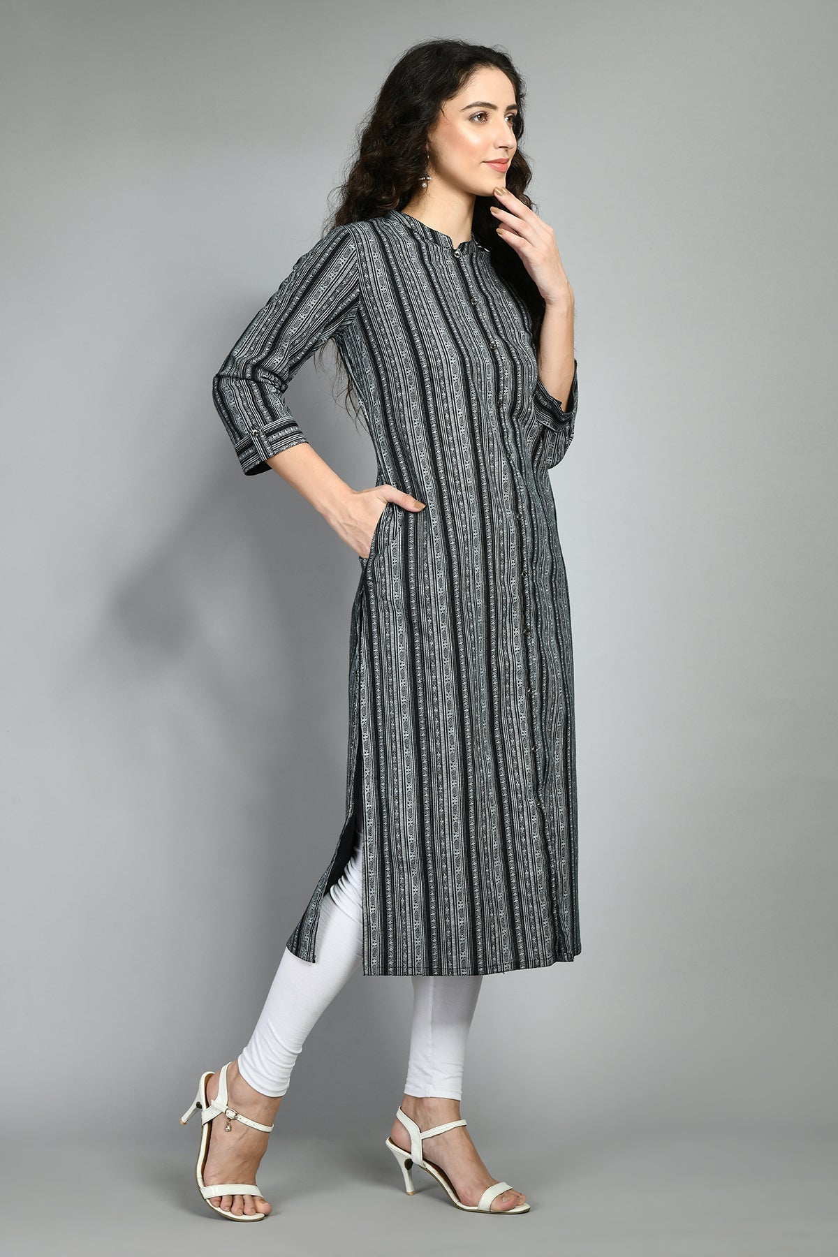 Black Ethnic Motif Printed Kurta