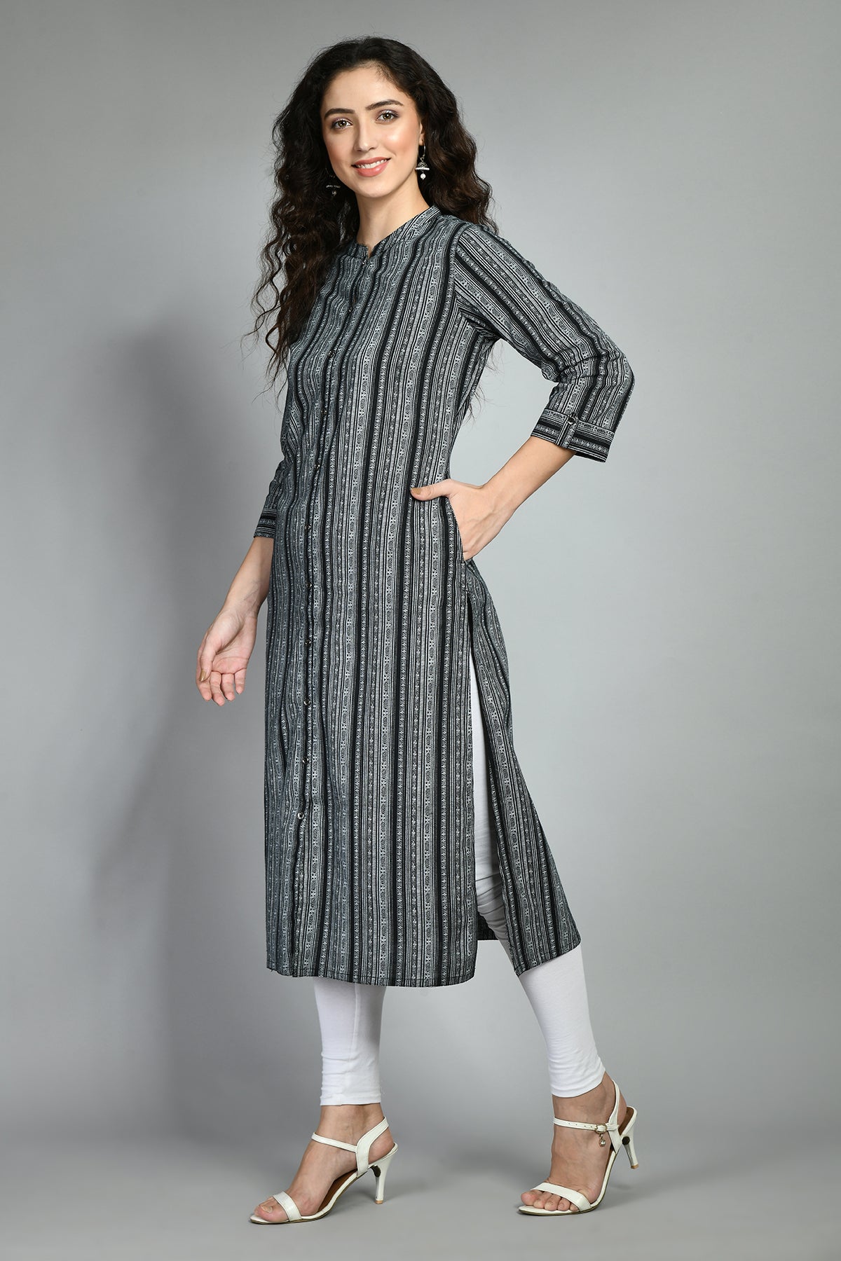 Black Ethnic Motif Printed Kurta