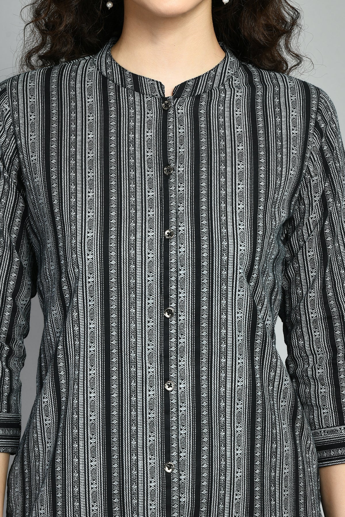 Black Ethnic Motif Printed Kurta