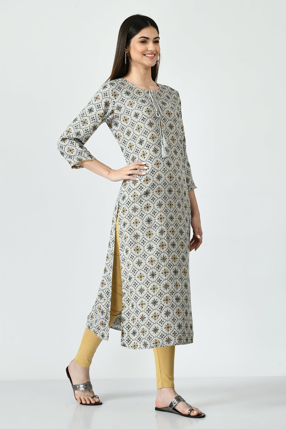 Grey Printed Kurta
