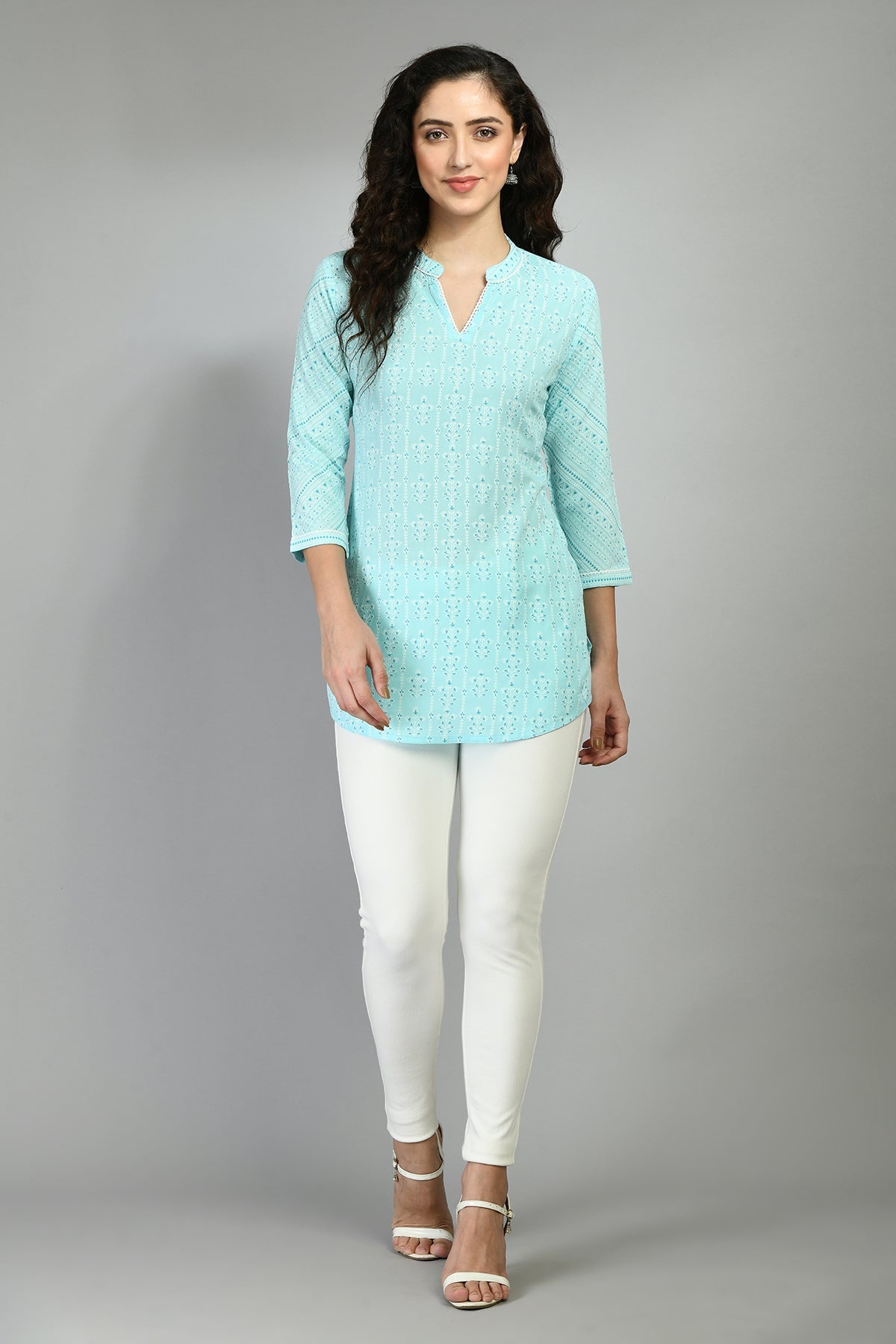 Blue Printed Straight Top