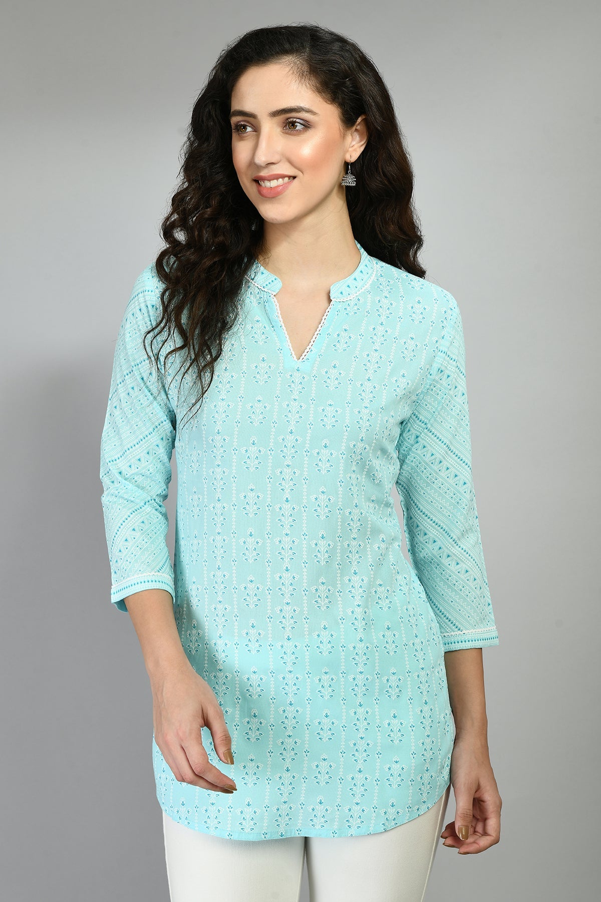Blue Printed Straight Top