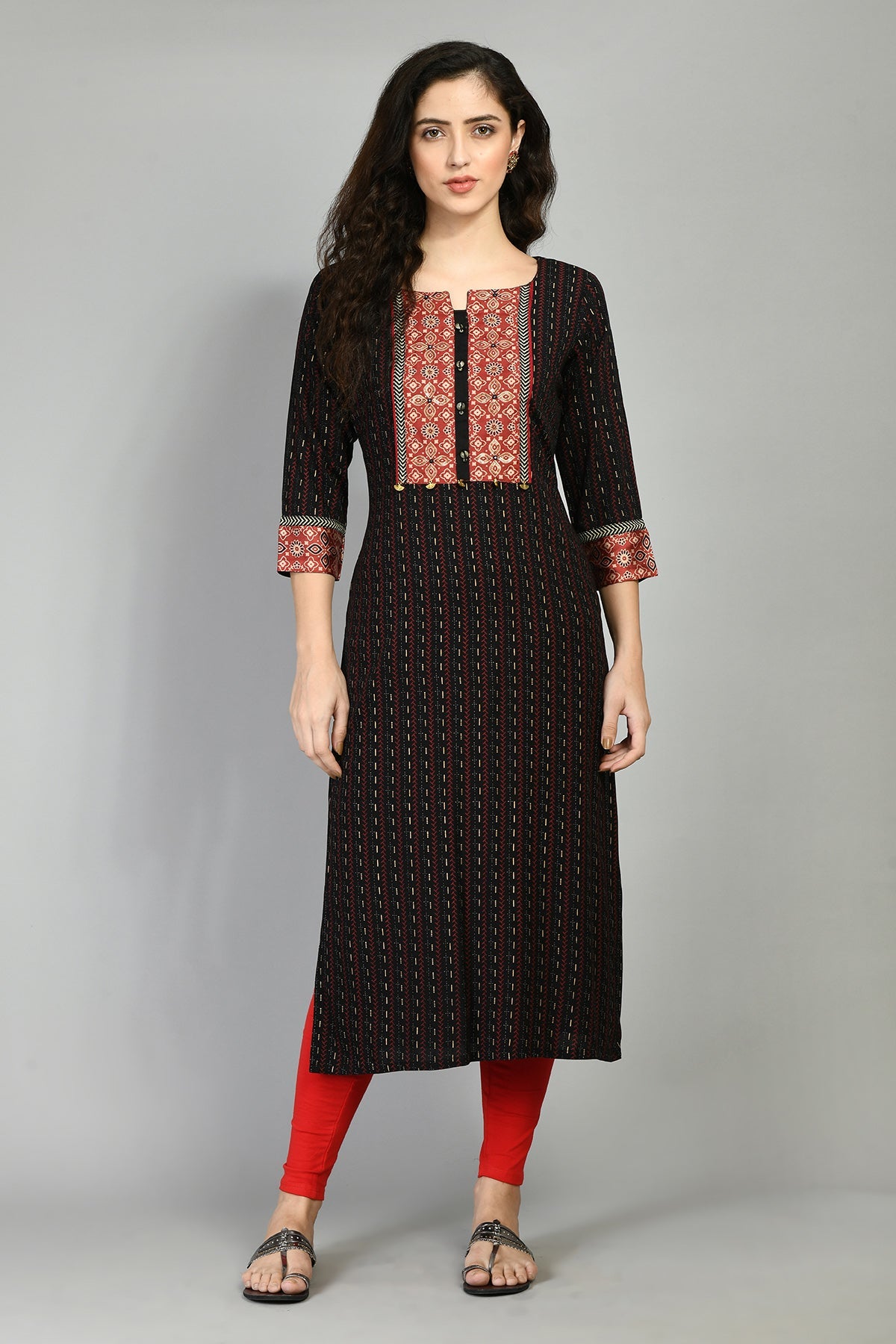Black Printed and Sequined Kurta