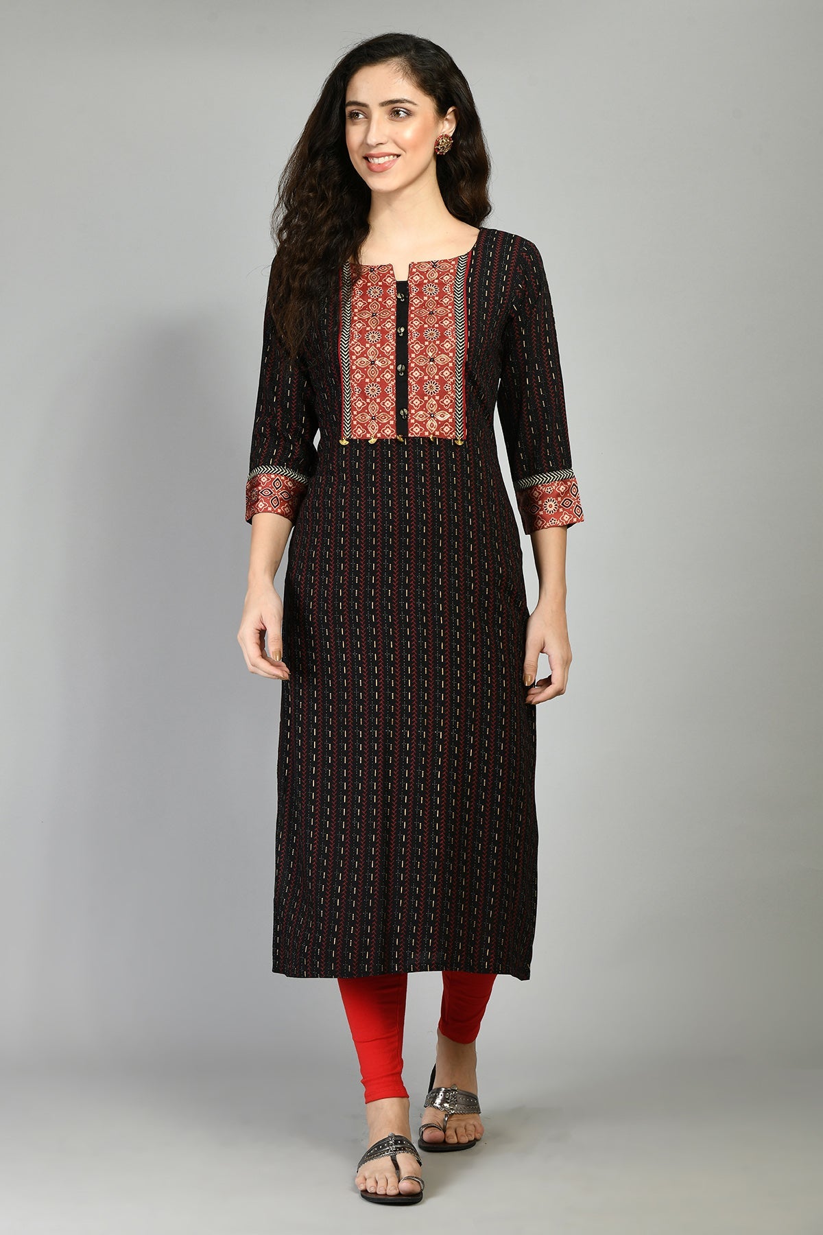 Black Printed and Sequined Kurta