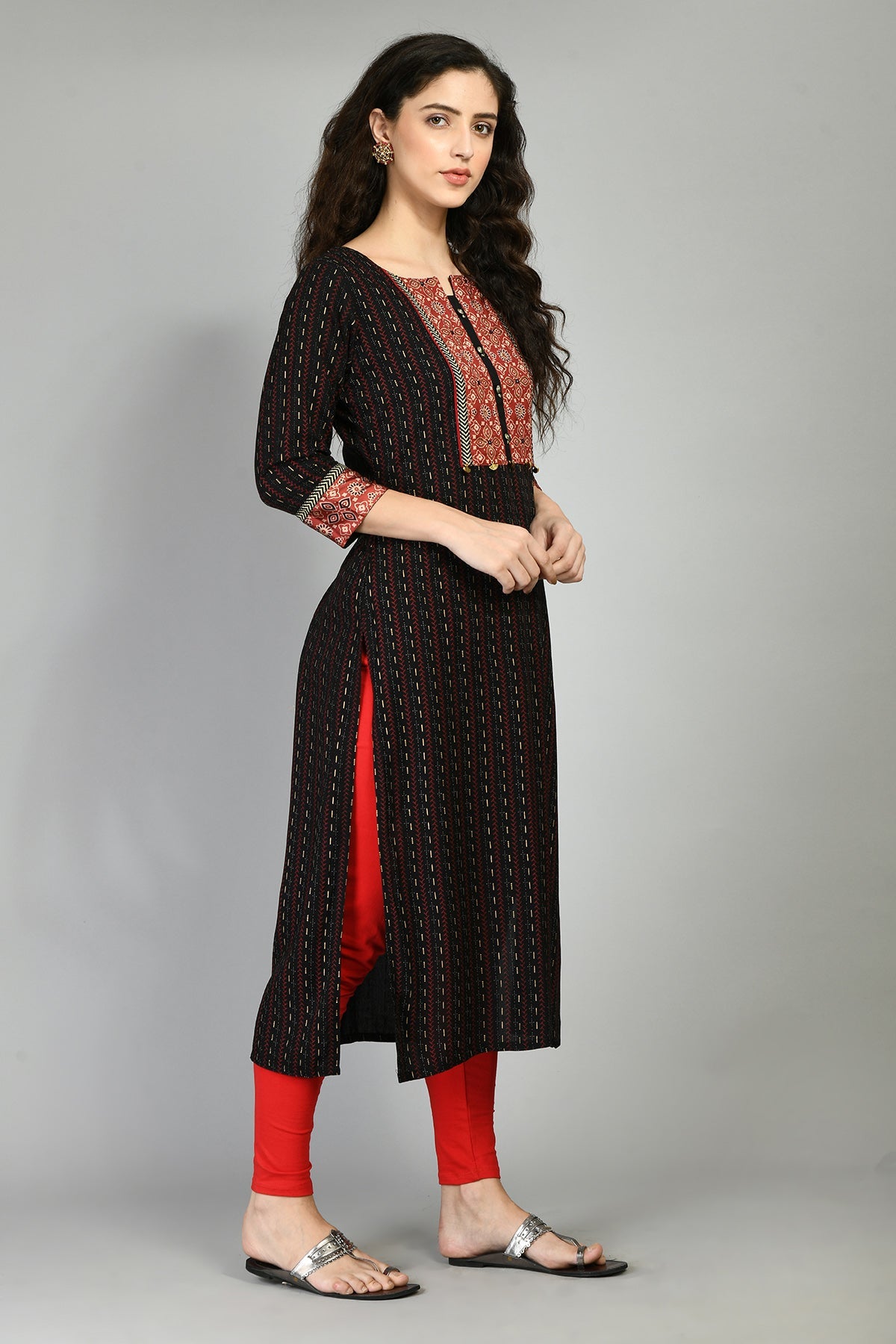 Black Printed and Sequined Kurta