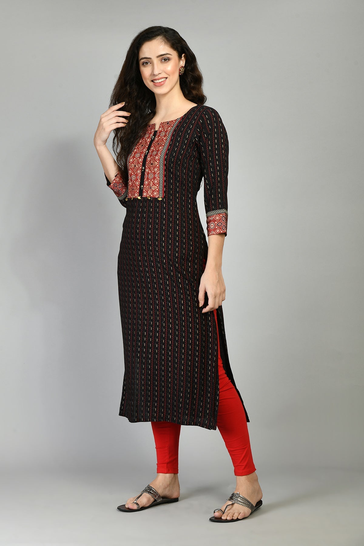 Black Printed and Sequined Kurta
