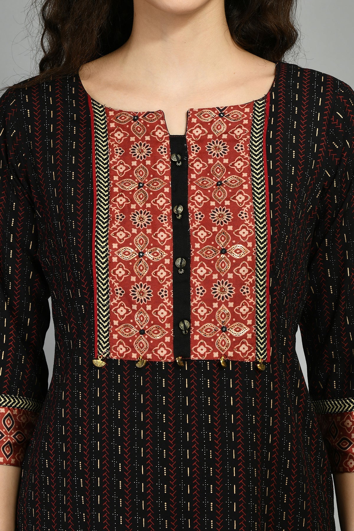 Black Printed and Sequined Kurta