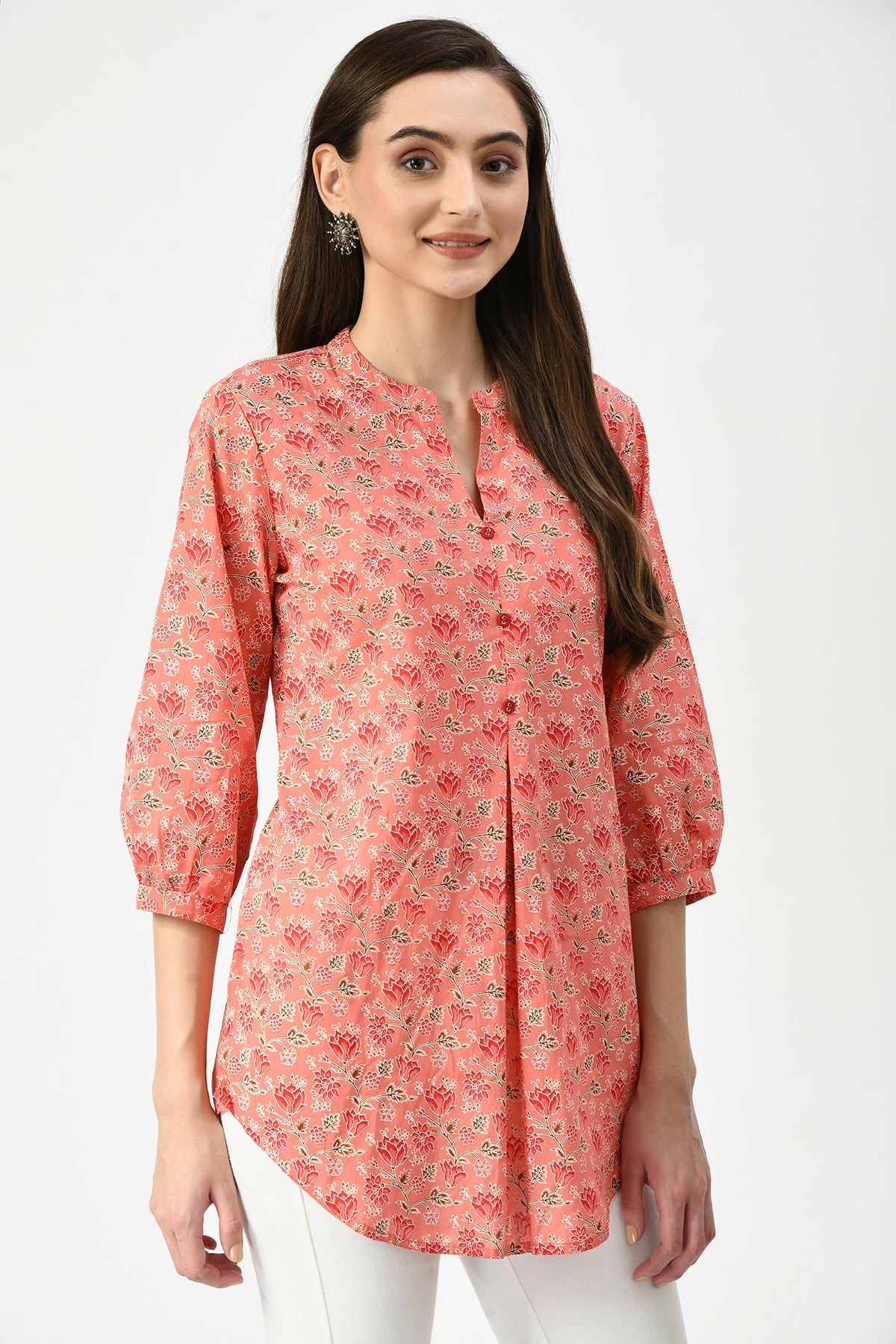 Peach-Coloured Floral Printed Top