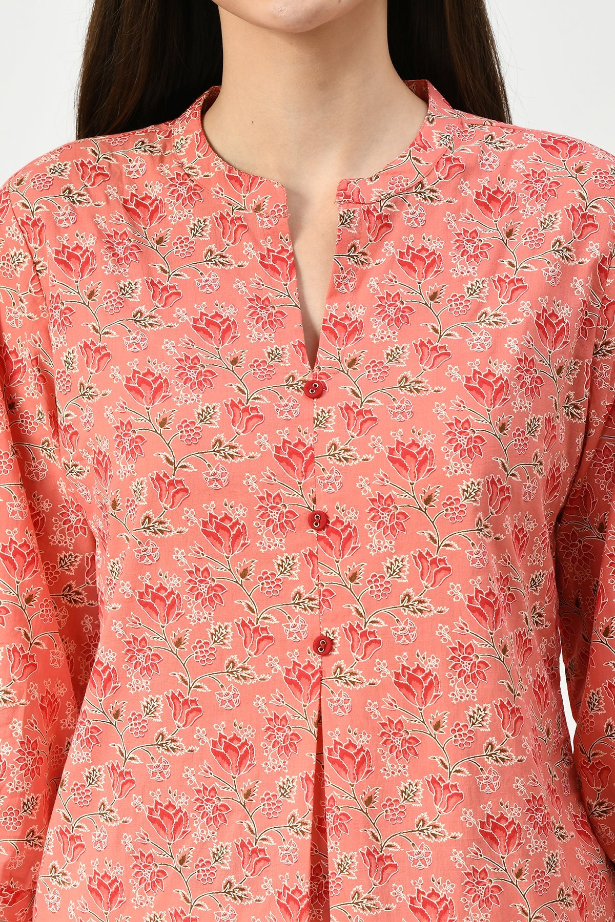 Peach-Coloured Floral Printed Top