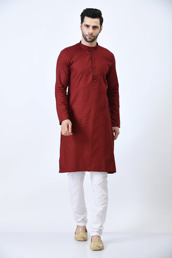 Maroon Woven Design Kurta Set
