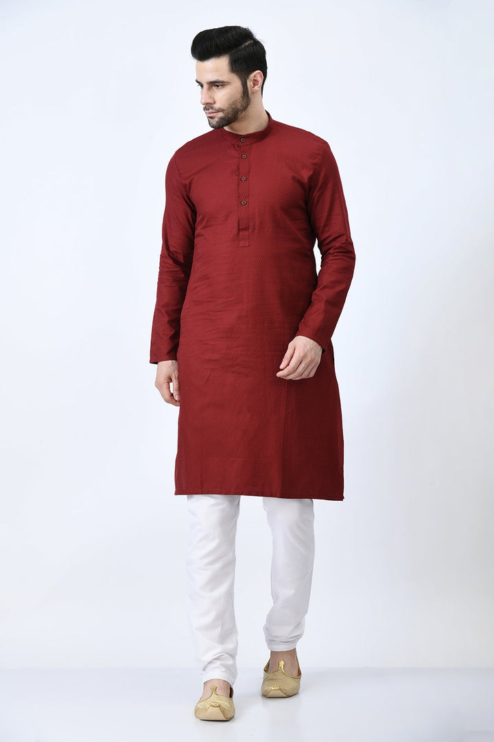 Maroon Woven Design Kurta Set
