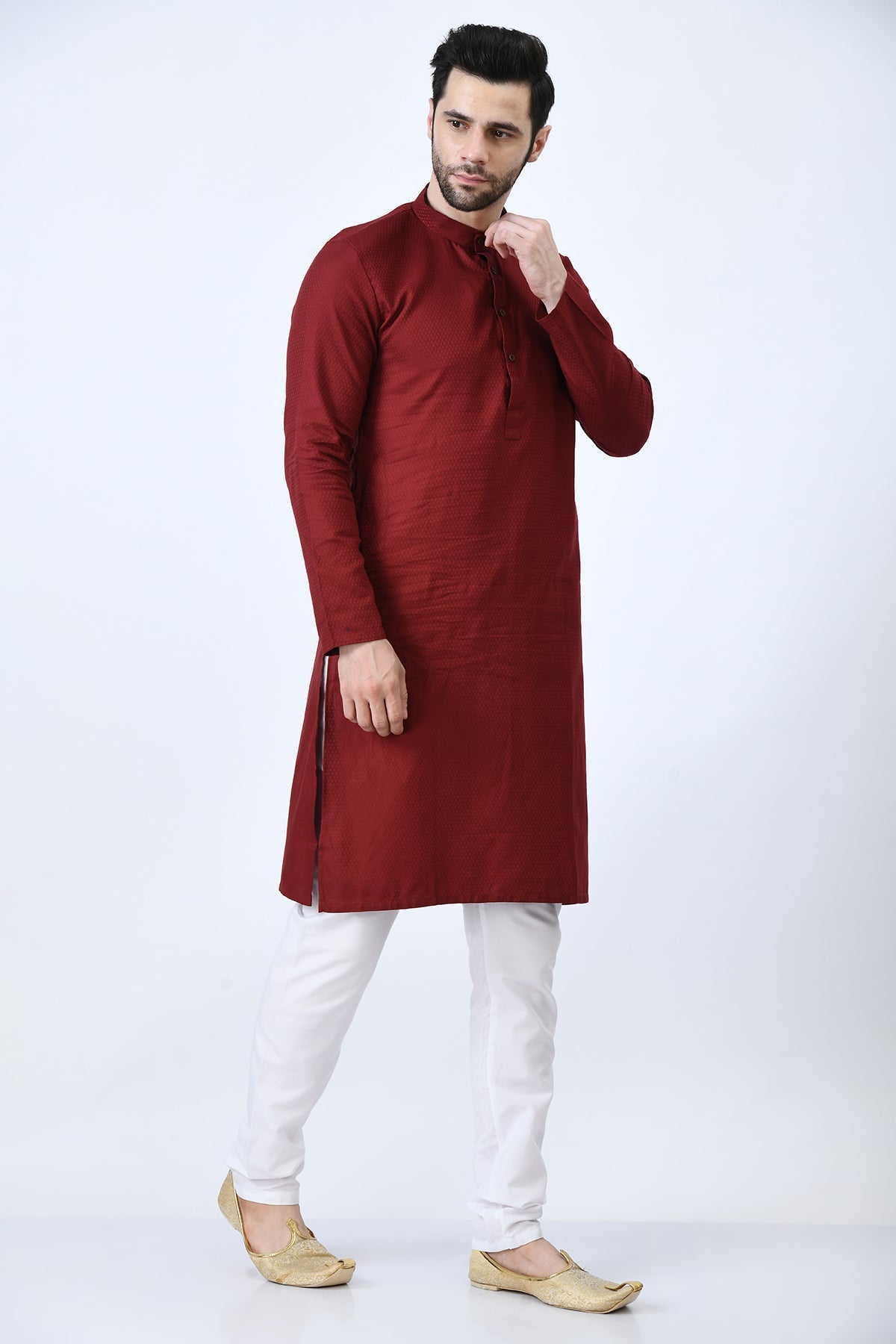 Maroon Woven Design Kurta Set
