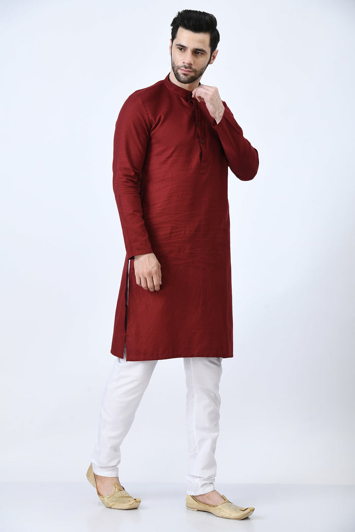 Maroon Woven Design Kurta Set
