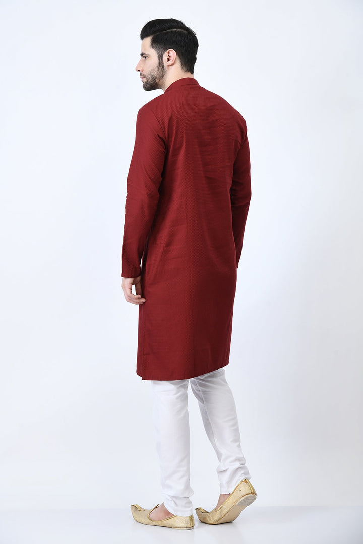 Maroon Woven Design Kurta Set