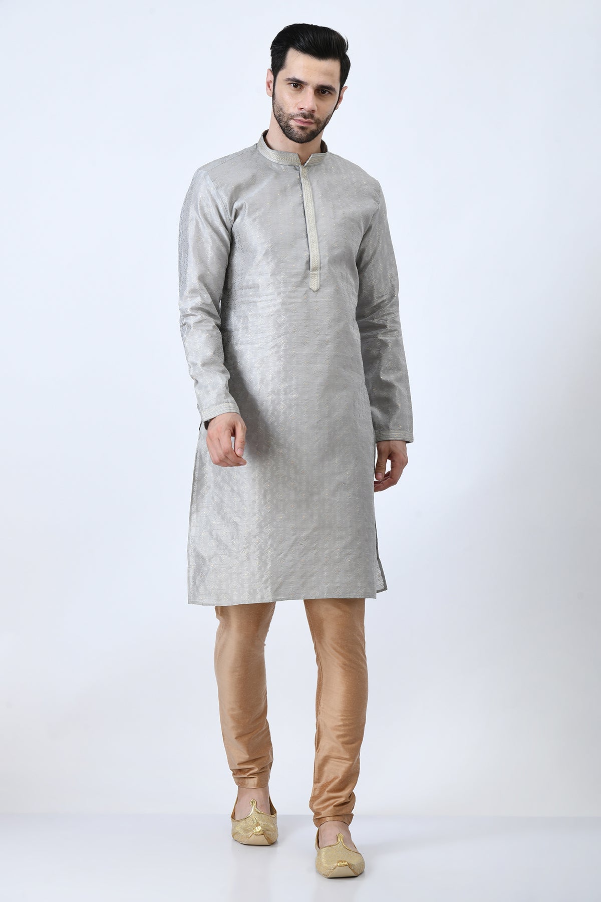 Grey Ethnic and Embroidered Design Kurta Set