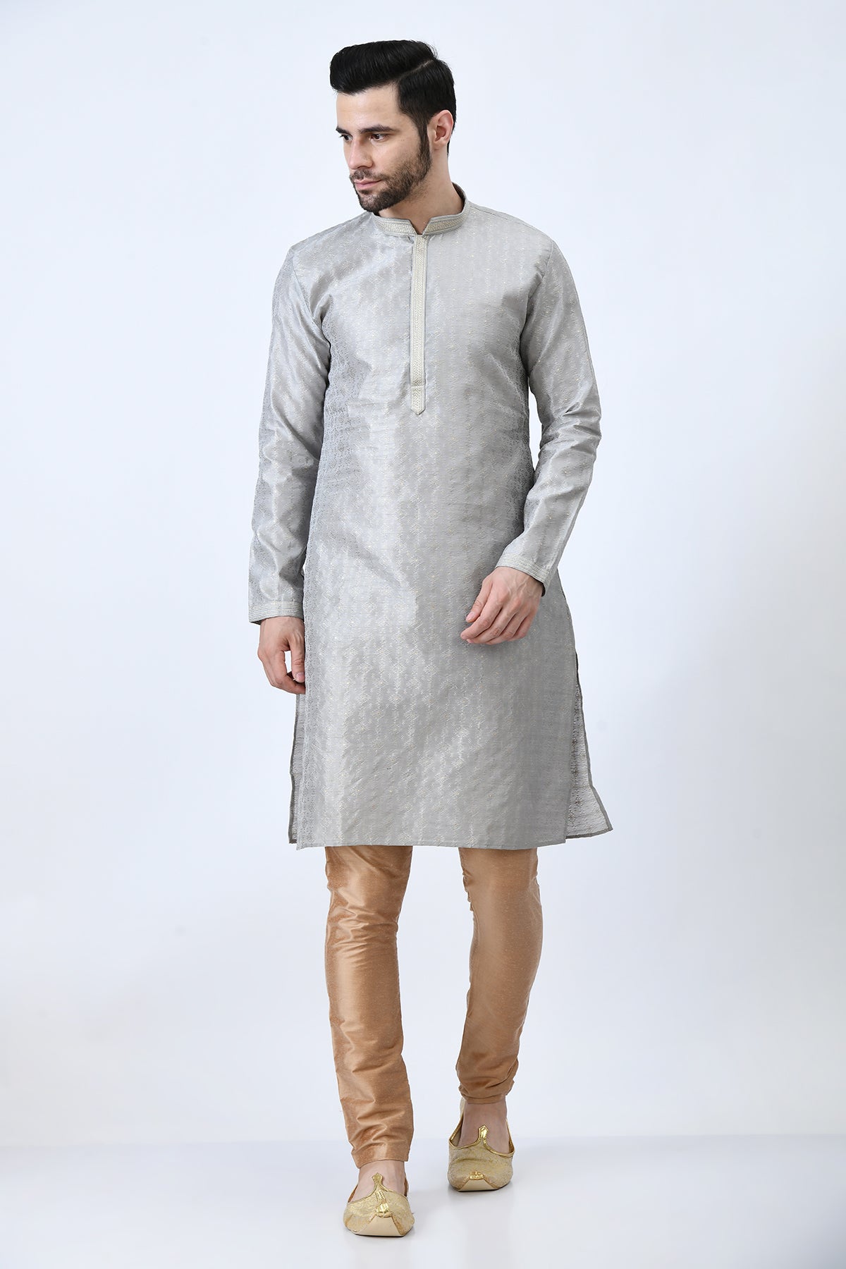 Grey Ethnic and Embroidered Design Kurta Set