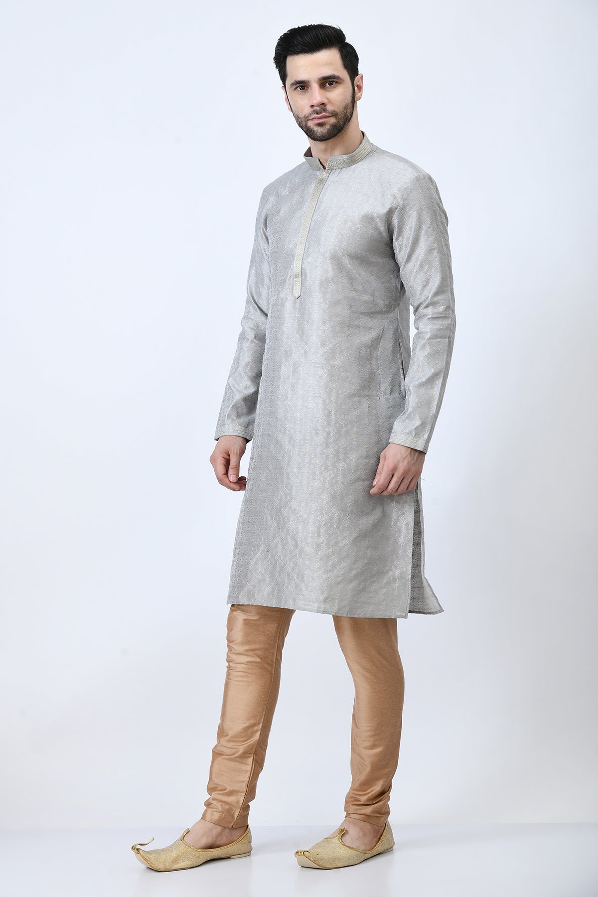 Grey Ethnic and Embroidered Design Kurta Set