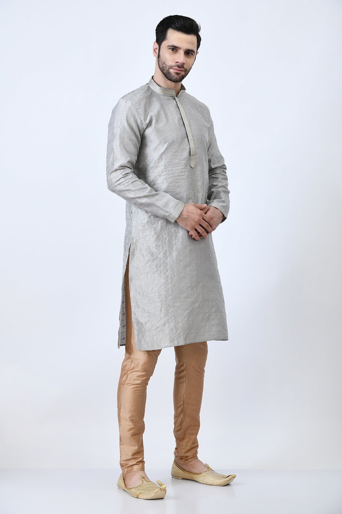 Grey Ethnic and Embroidered Design Kurta Set