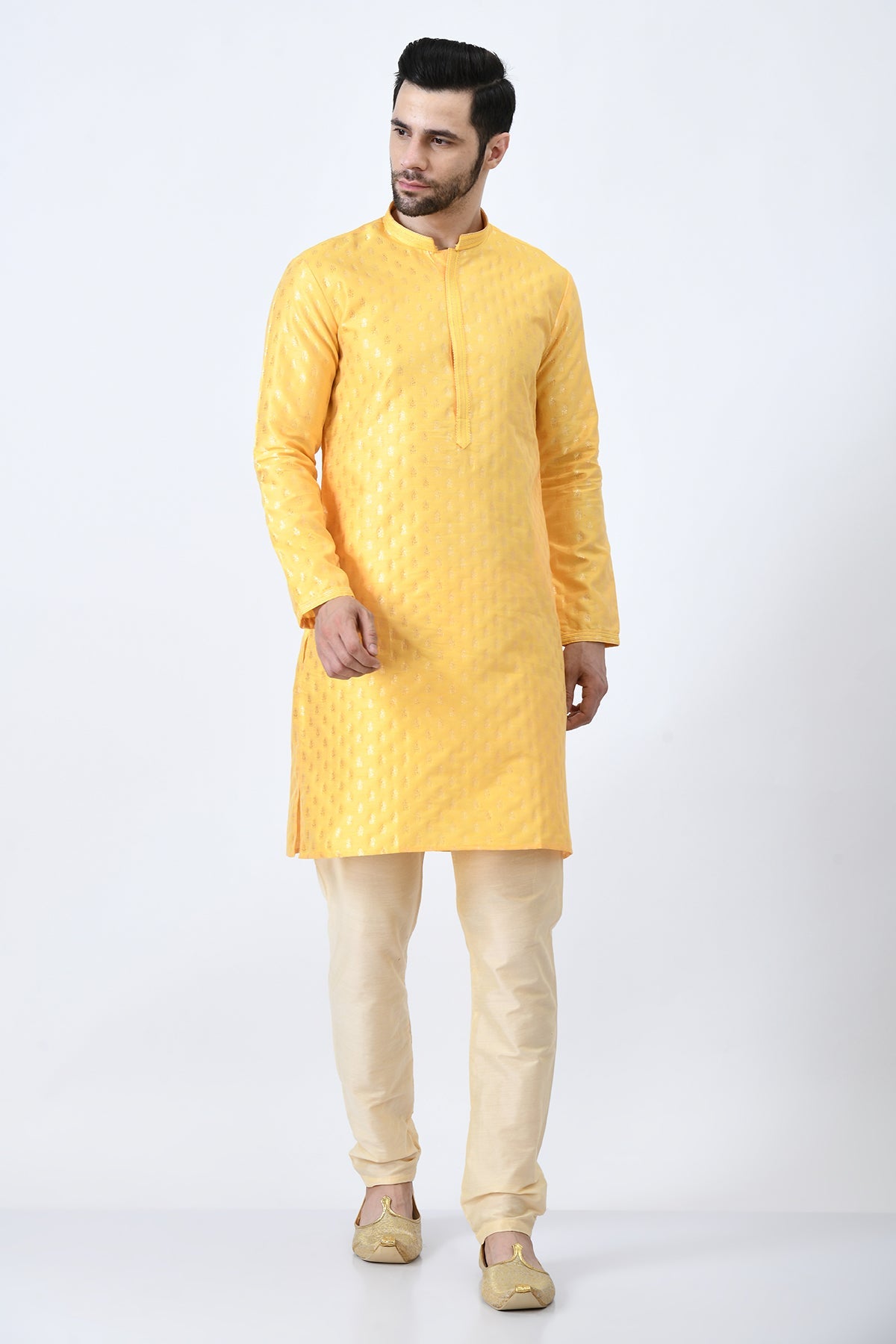Yellow Woven Design Kurta Set
