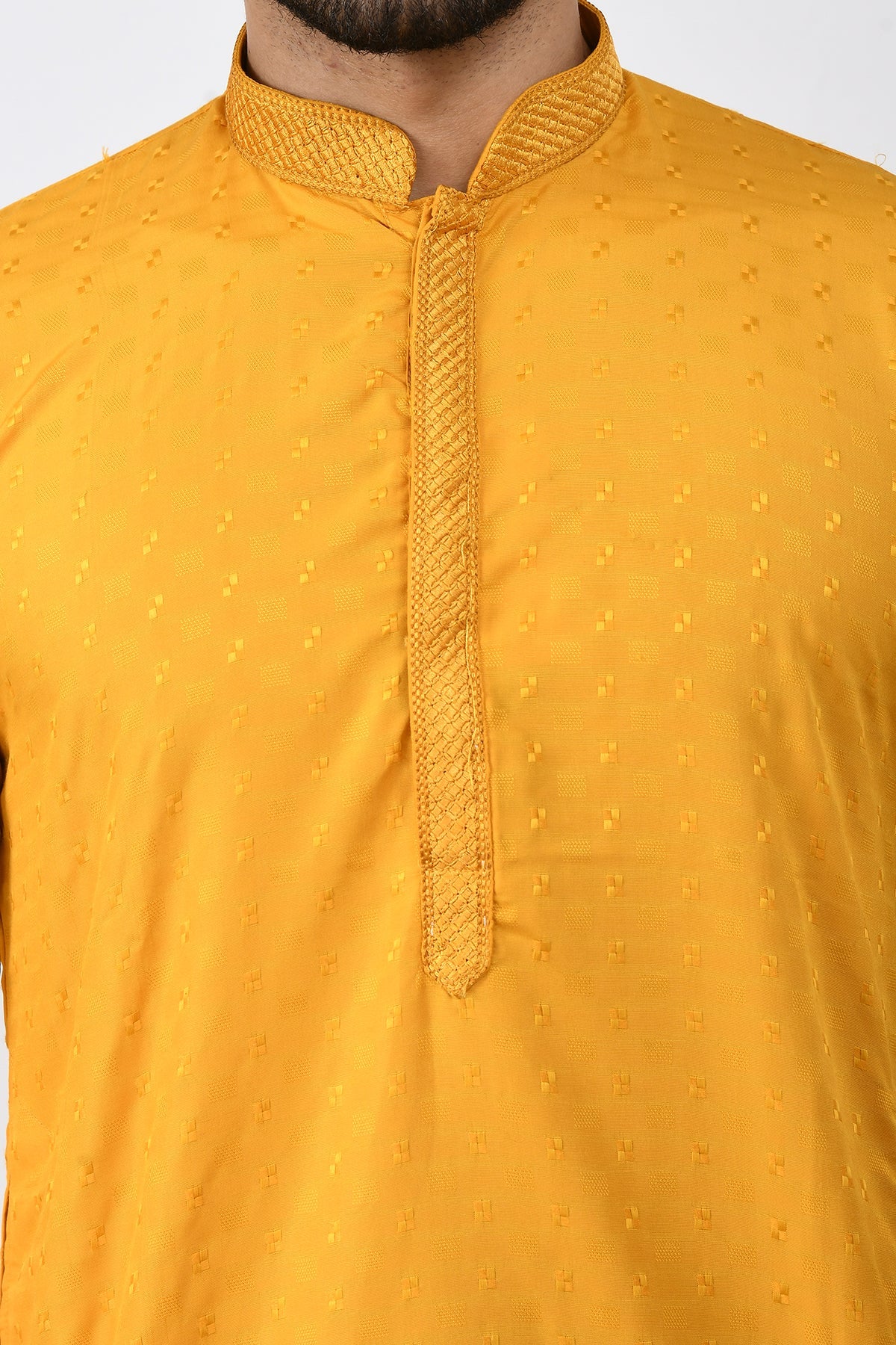 Mustard Ethnic Motifs Woven and Embroidered Design Kurta Set