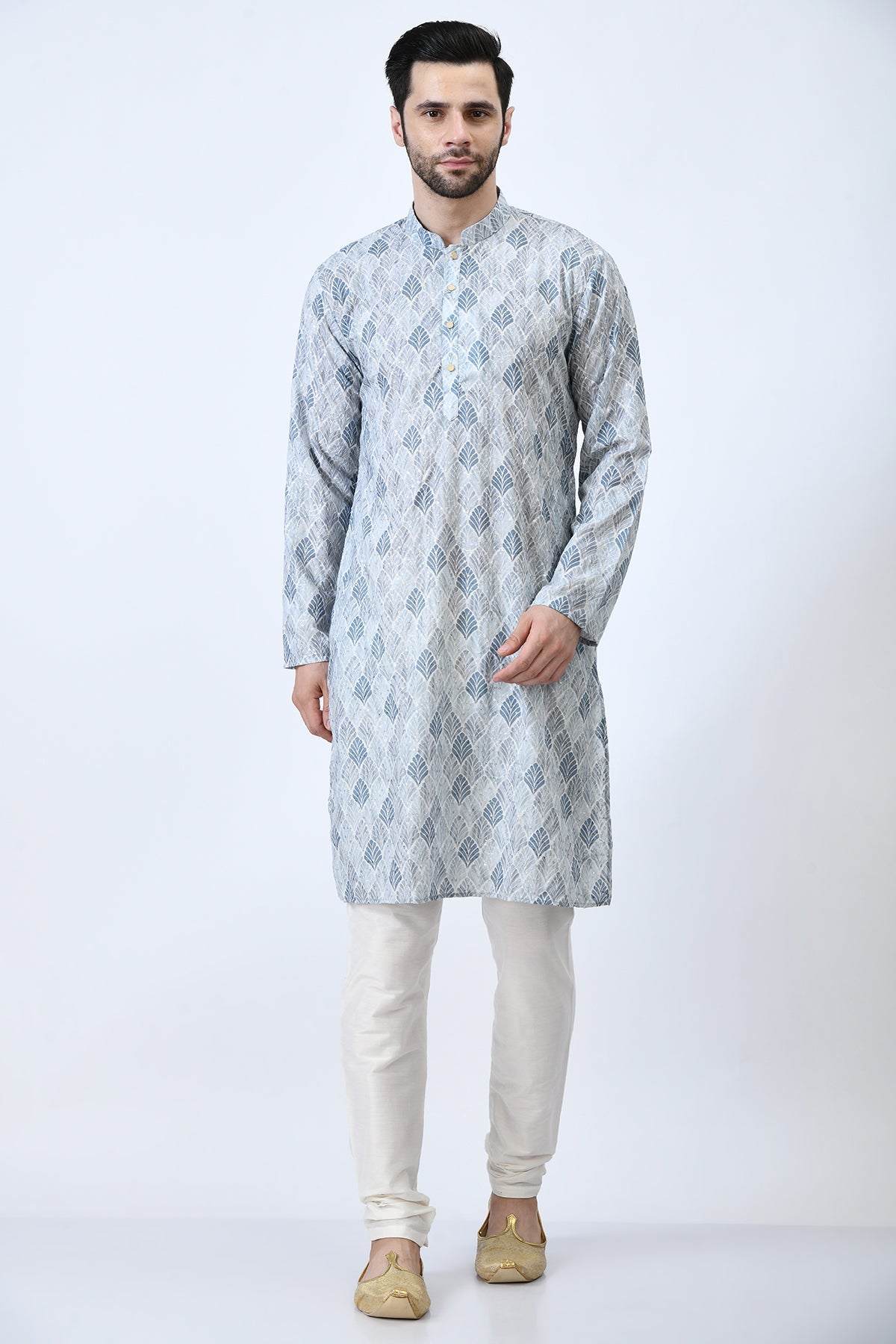 Grey Ethnic Printed and Sequinned Kurta Set