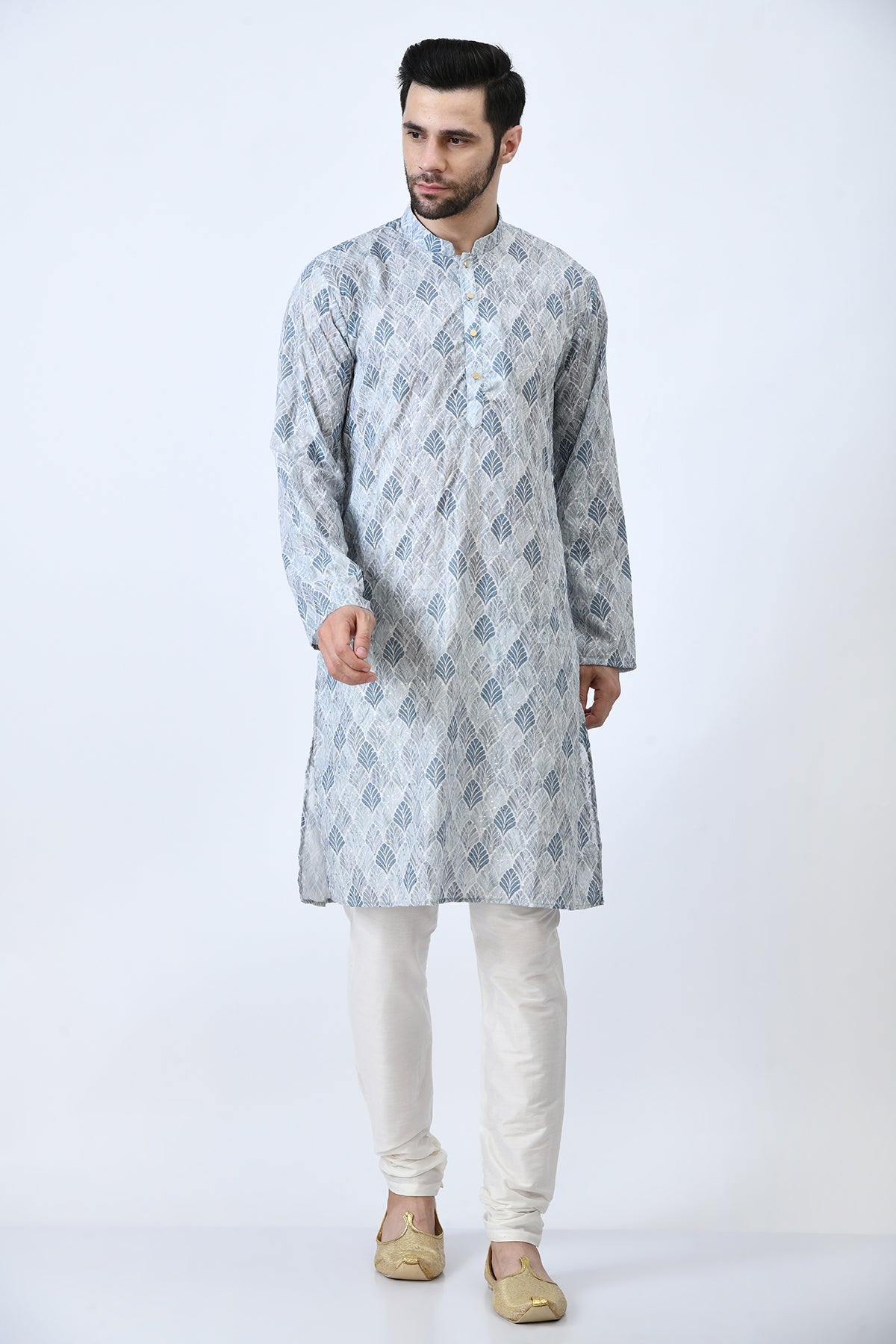 Grey Ethnic Printed and Sequinned Kurta Set