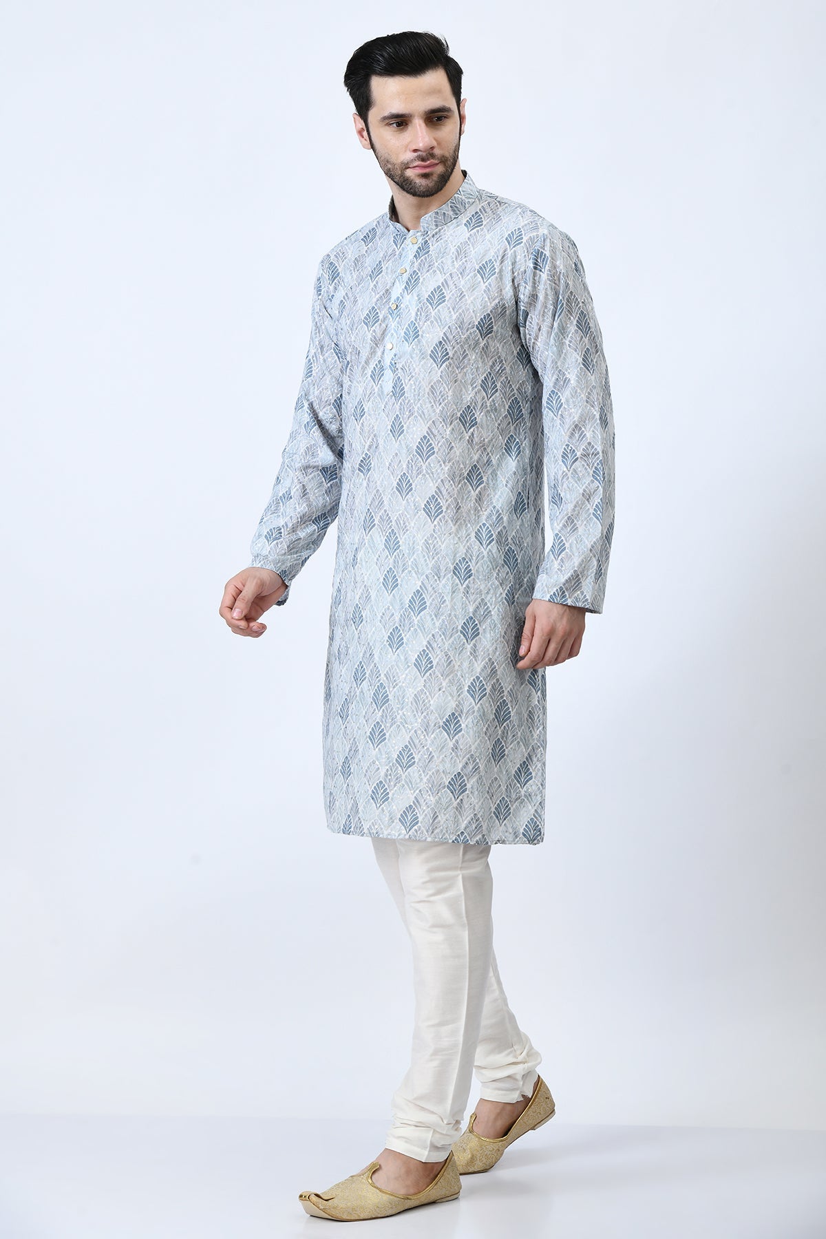 Grey Ethnic Printed and Sequinned Kurta Set