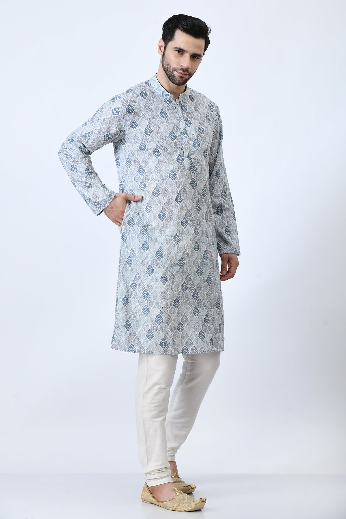Grey Ethnic Printed and Sequinned Kurta Set
