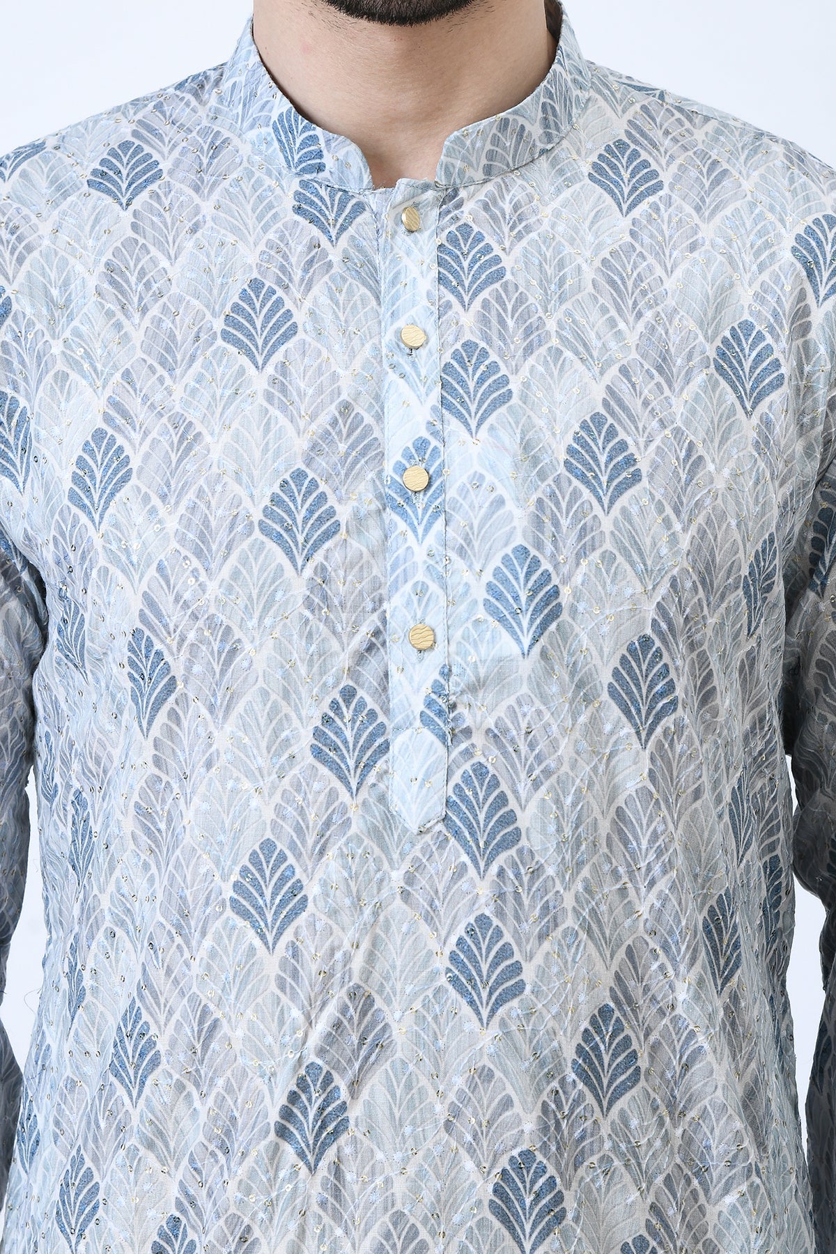 Grey Ethnic Printed and Sequinned Kurta Set