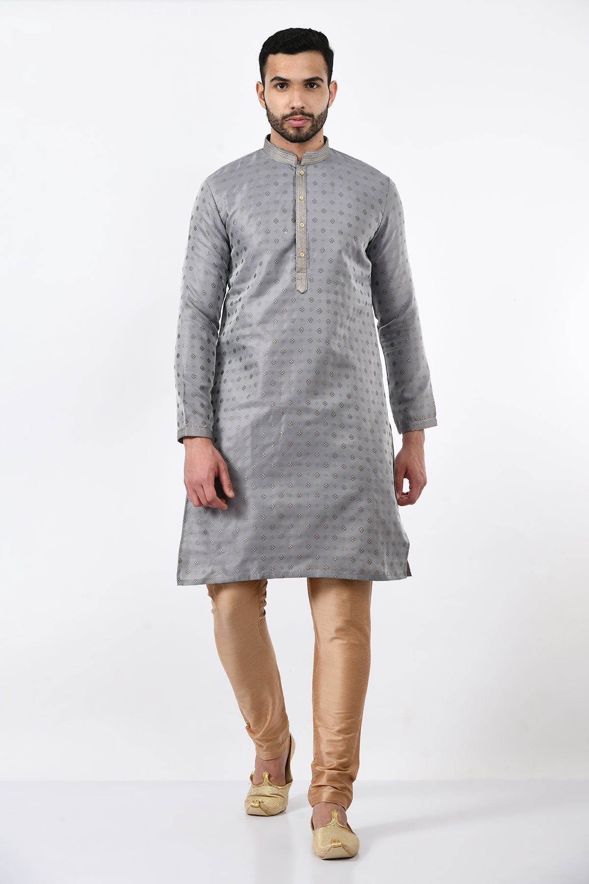 Grey Self Design Kurta Set