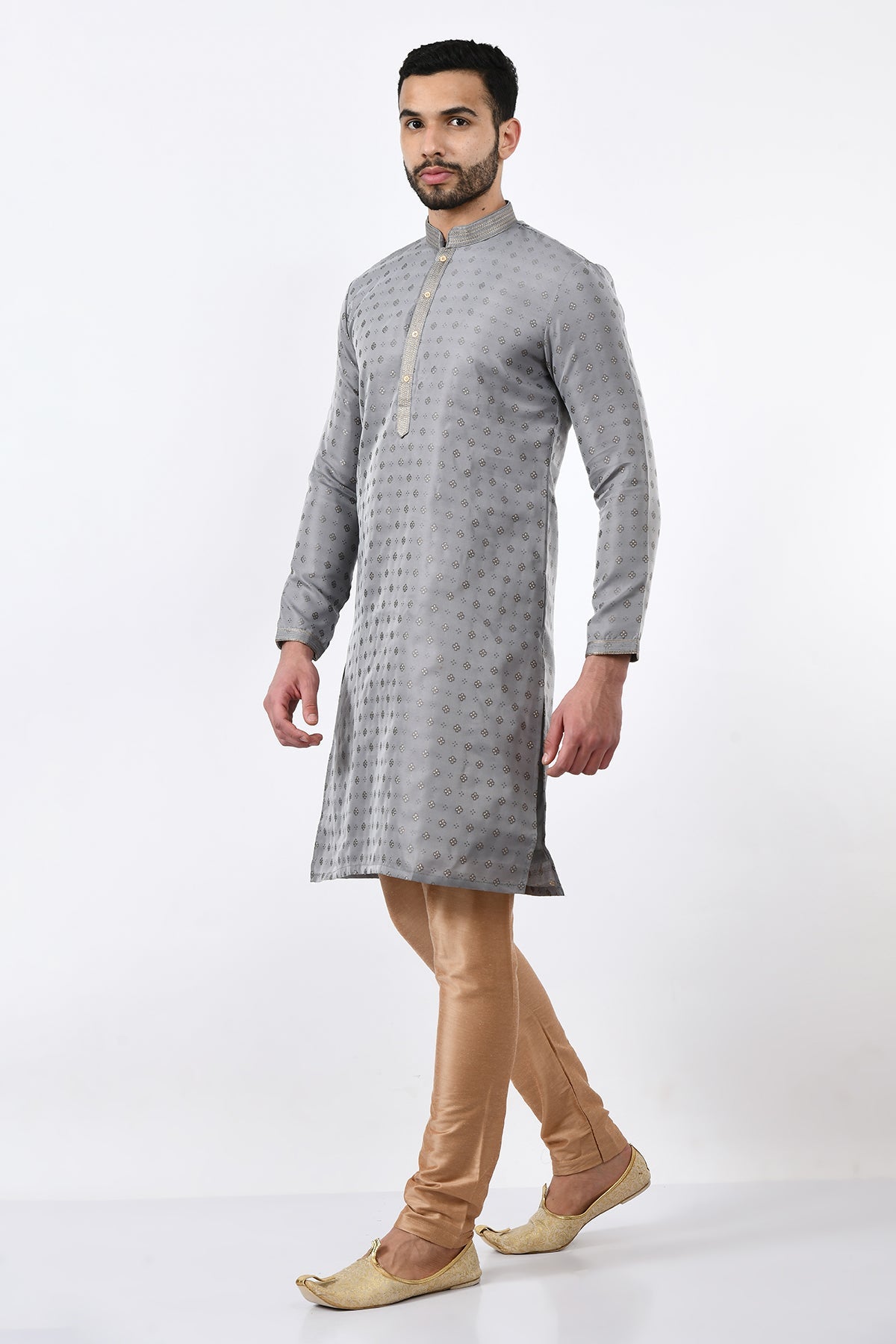 Grey Self Design Kurta Set