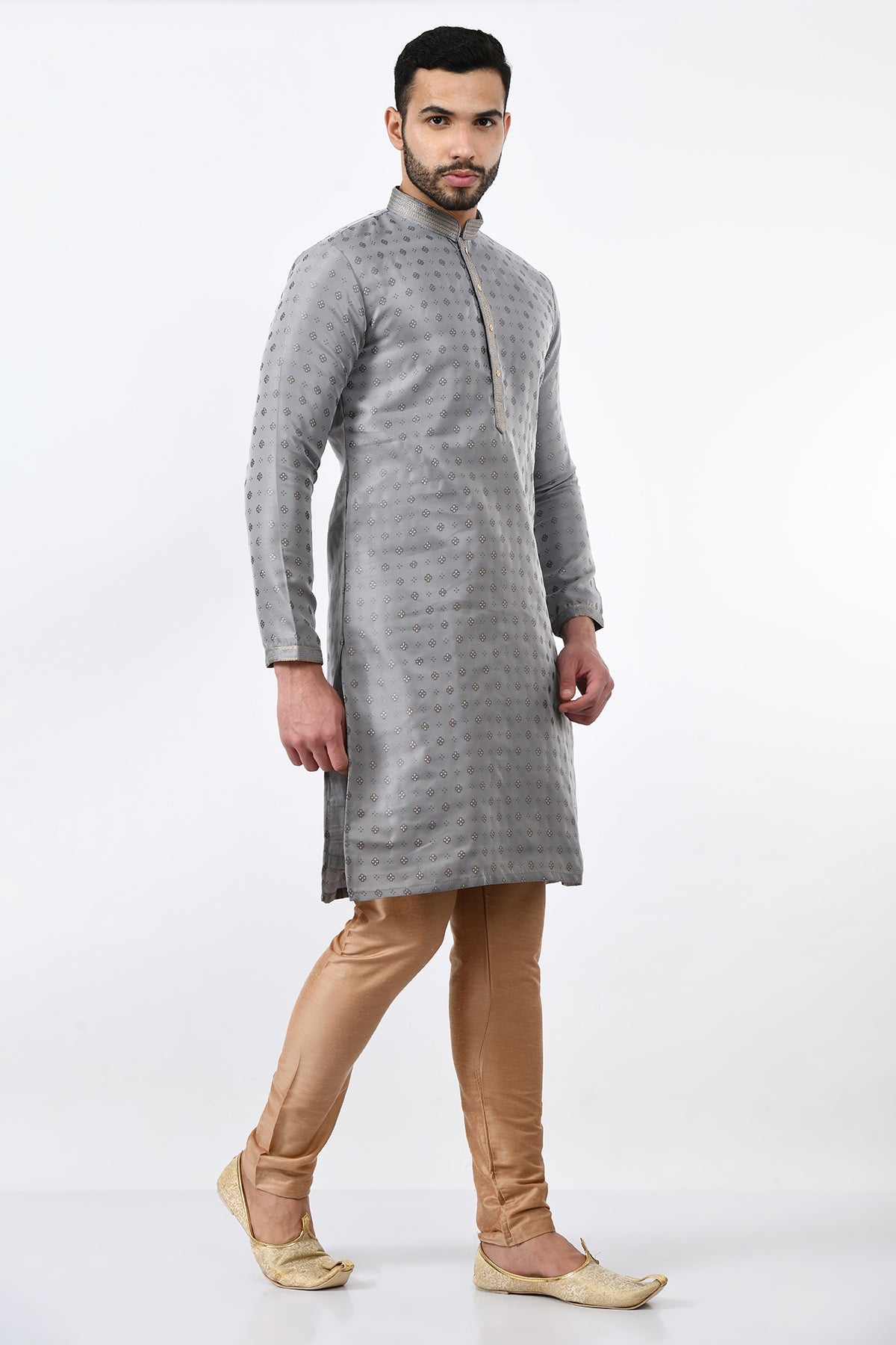 Grey Self Design Kurta Set