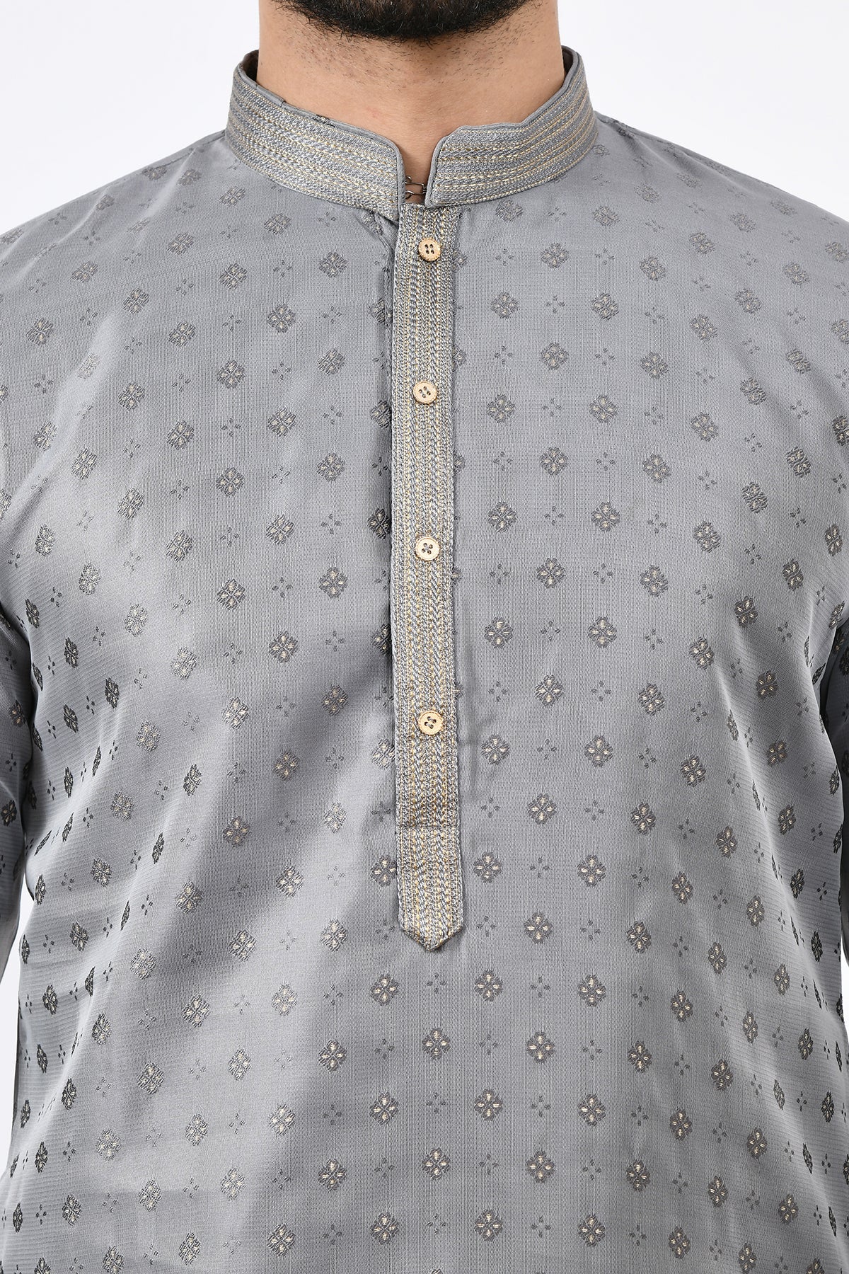 Grey Self Design Kurta Set
