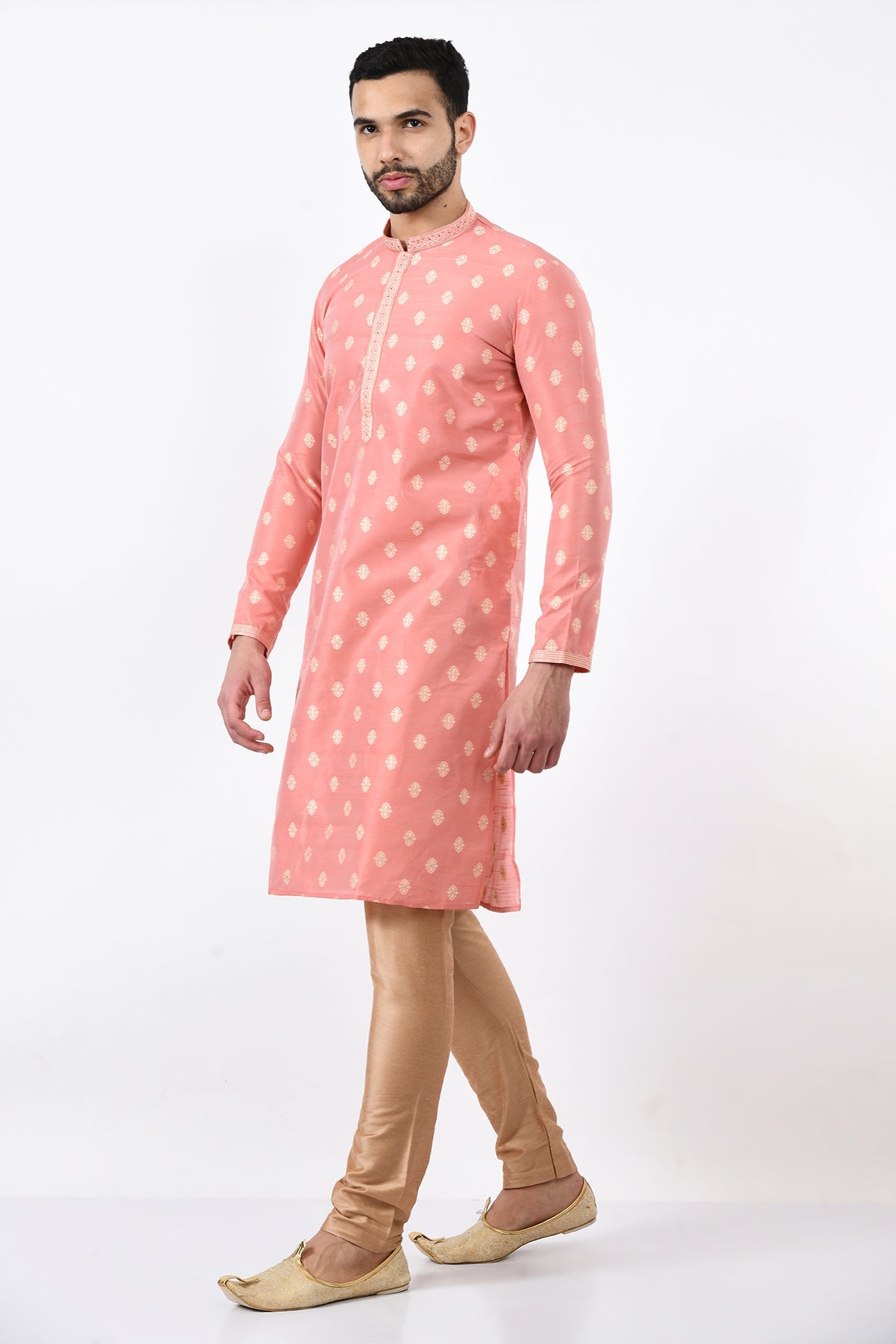 Peach Self Design Kurta Set