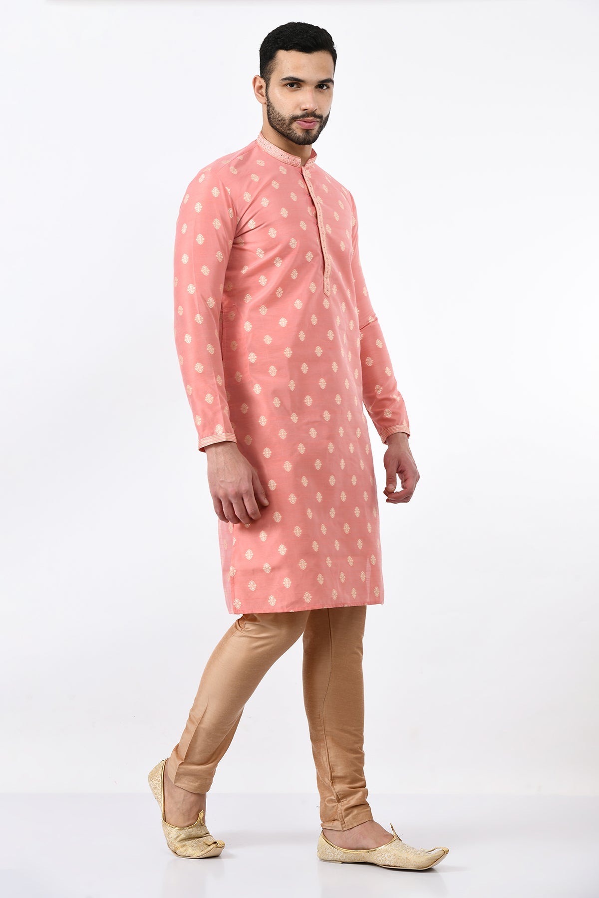 Peach Self Design Kurta Set