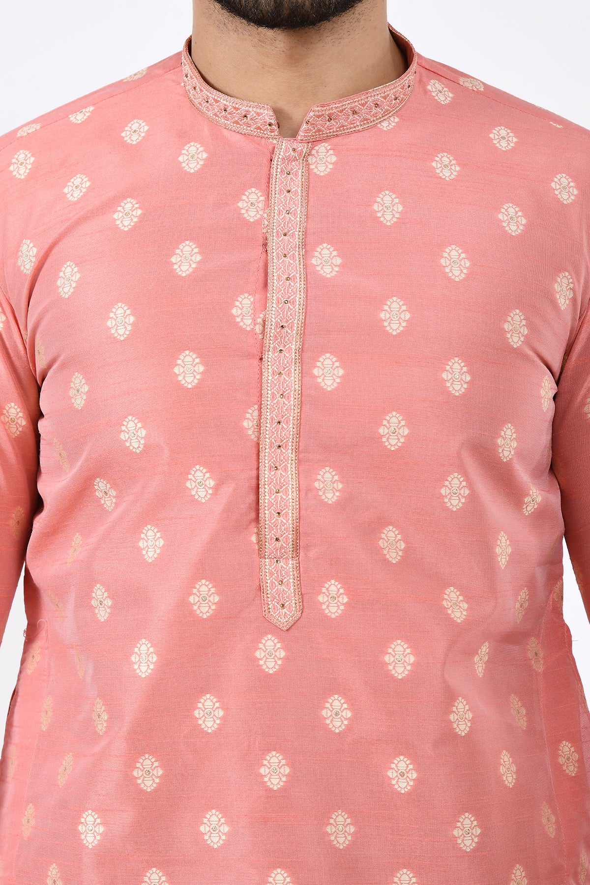 Peach Self Design Kurta Set