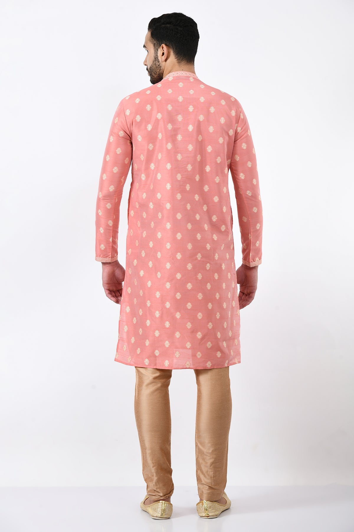 Peach Self Design Kurta Set