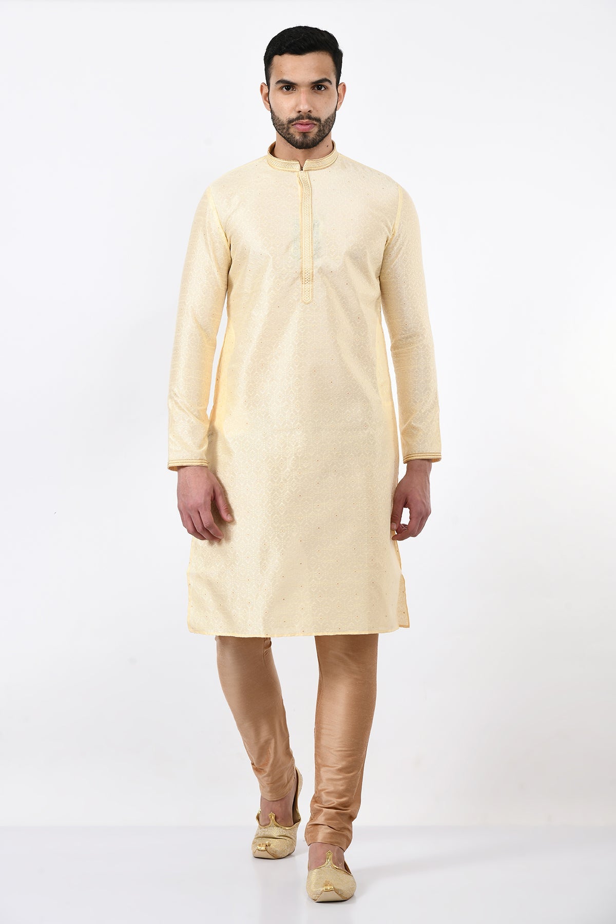 Cream Self Design Kurta Set