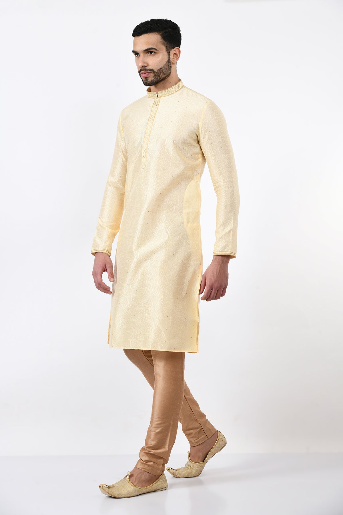 Cream Self Design Kurta Set