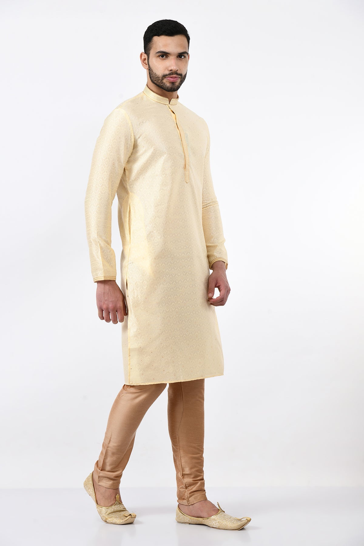 Cream Self Design Kurta Set
