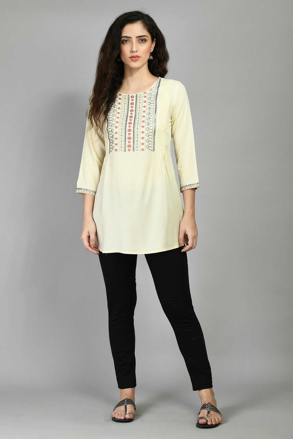Cream Yoke Embroidered and Sequinned Top