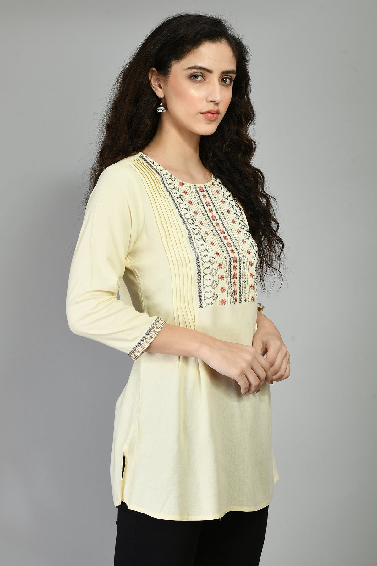 Cream Yoke Embroidered and Sequinned Top