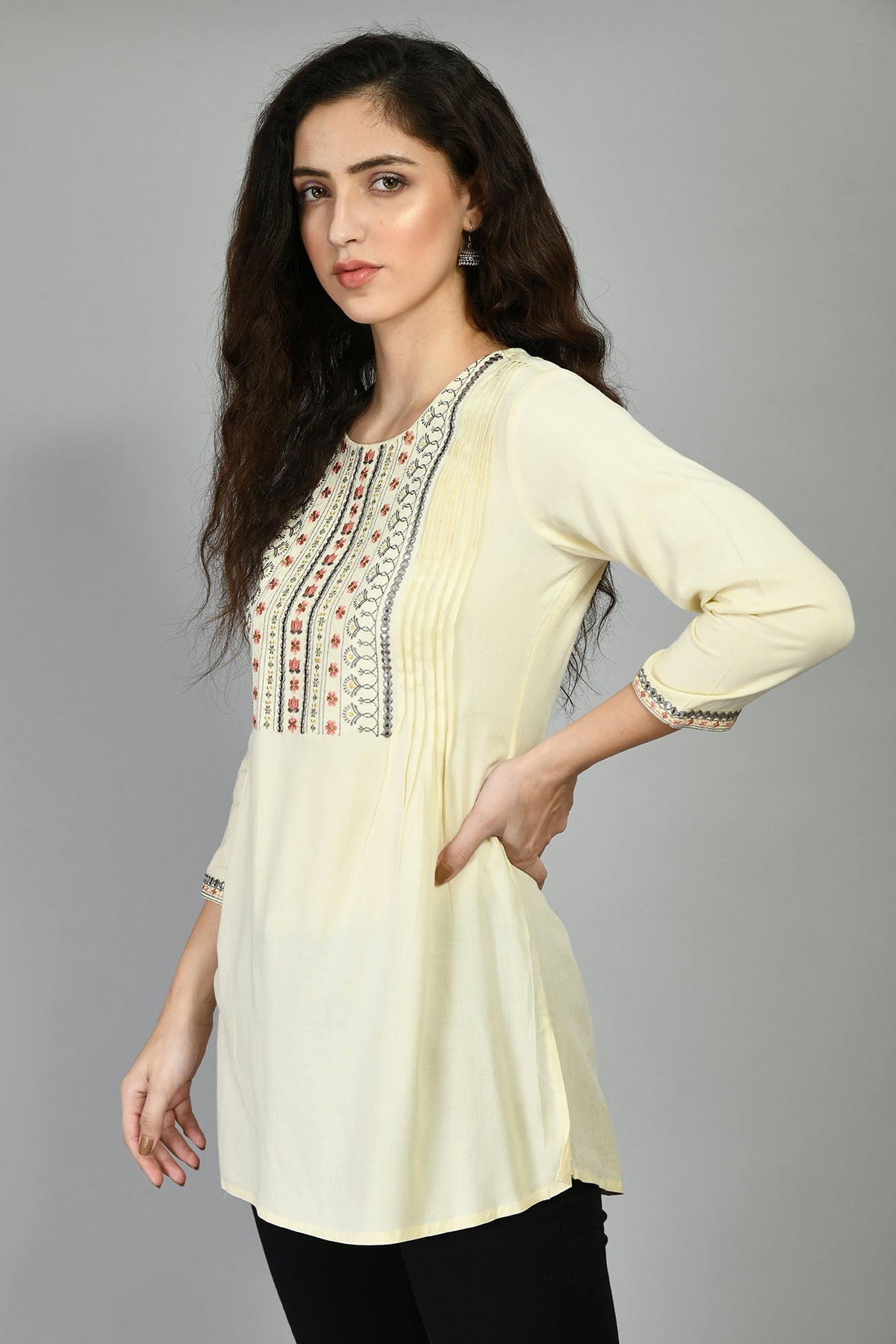 Cream Yoke Embroidered and Sequinned Top