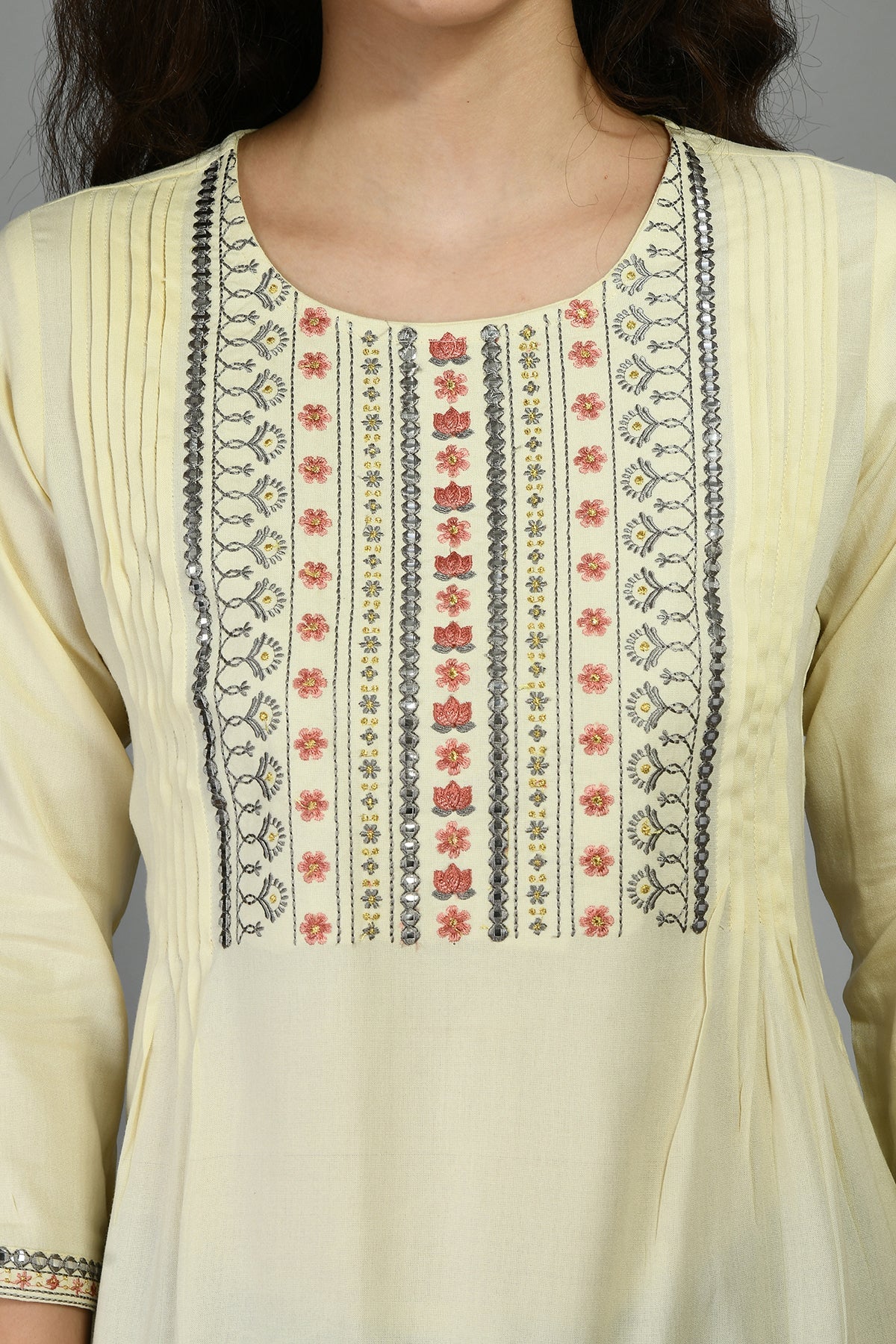 Cream Yoke Embroidered and Sequinned Top