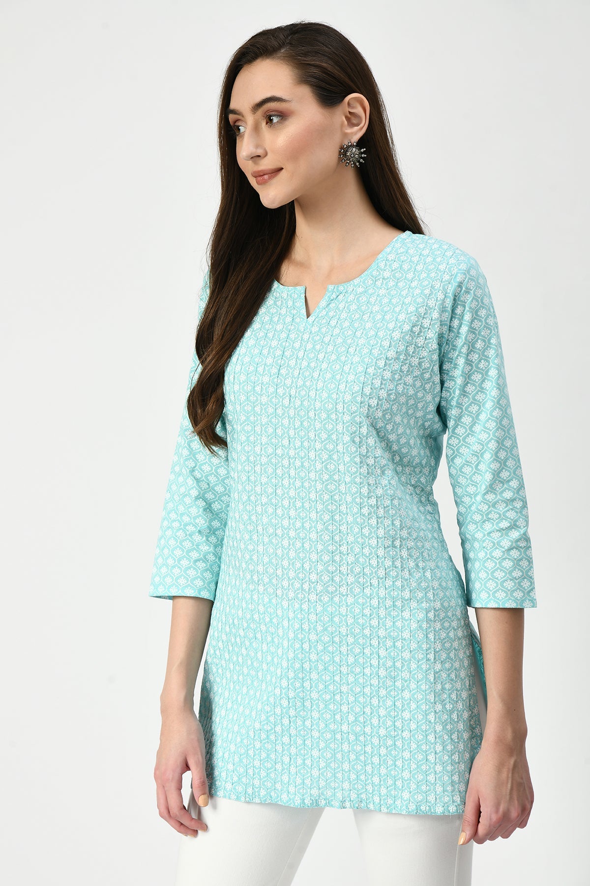Green Printed Straight Pintex Top